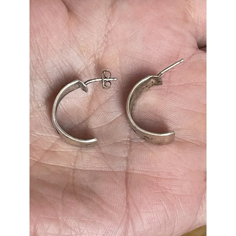 Vintage Navajo Sterling Silver Thunderbird Half Hoop Earrings Signed CT Native